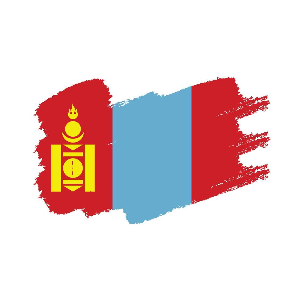 Mongolia flag vector with watercolor brush style