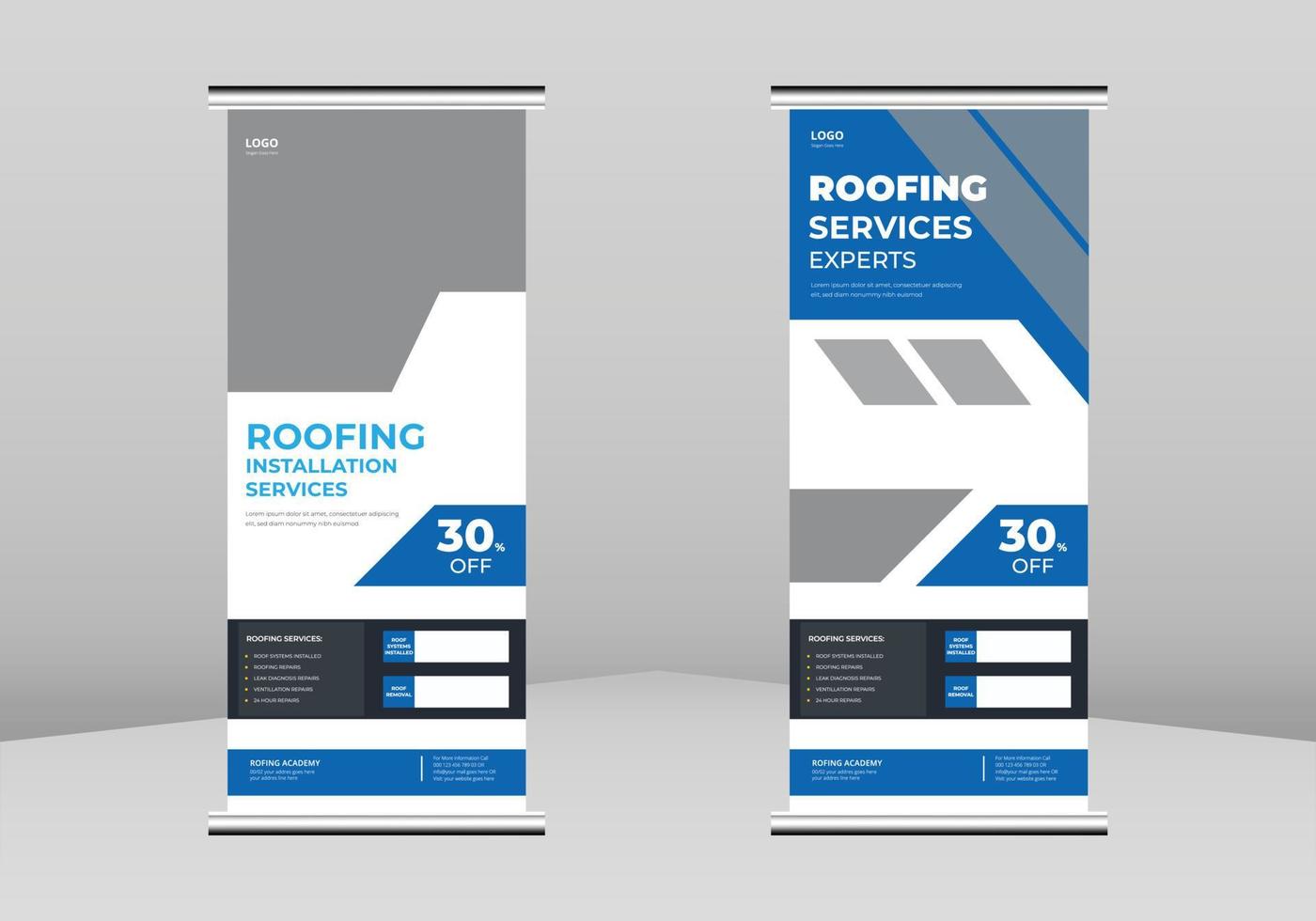 Roofing service Roll up Banner Design, Building roofing experts poster Roll up leaflet template. House roofing experts poster template. PRoofing service service poster DL Flyer vector