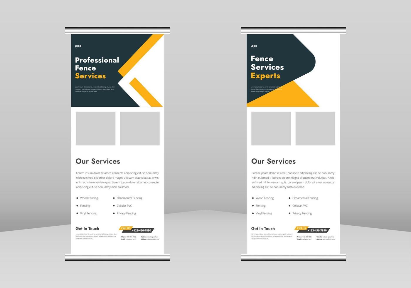 Fence service Roll up Banner Design, Fencing and gate service poster Roll up leaflet template. Fencing contractor service poster template. Fence service poster DL Flyer vector