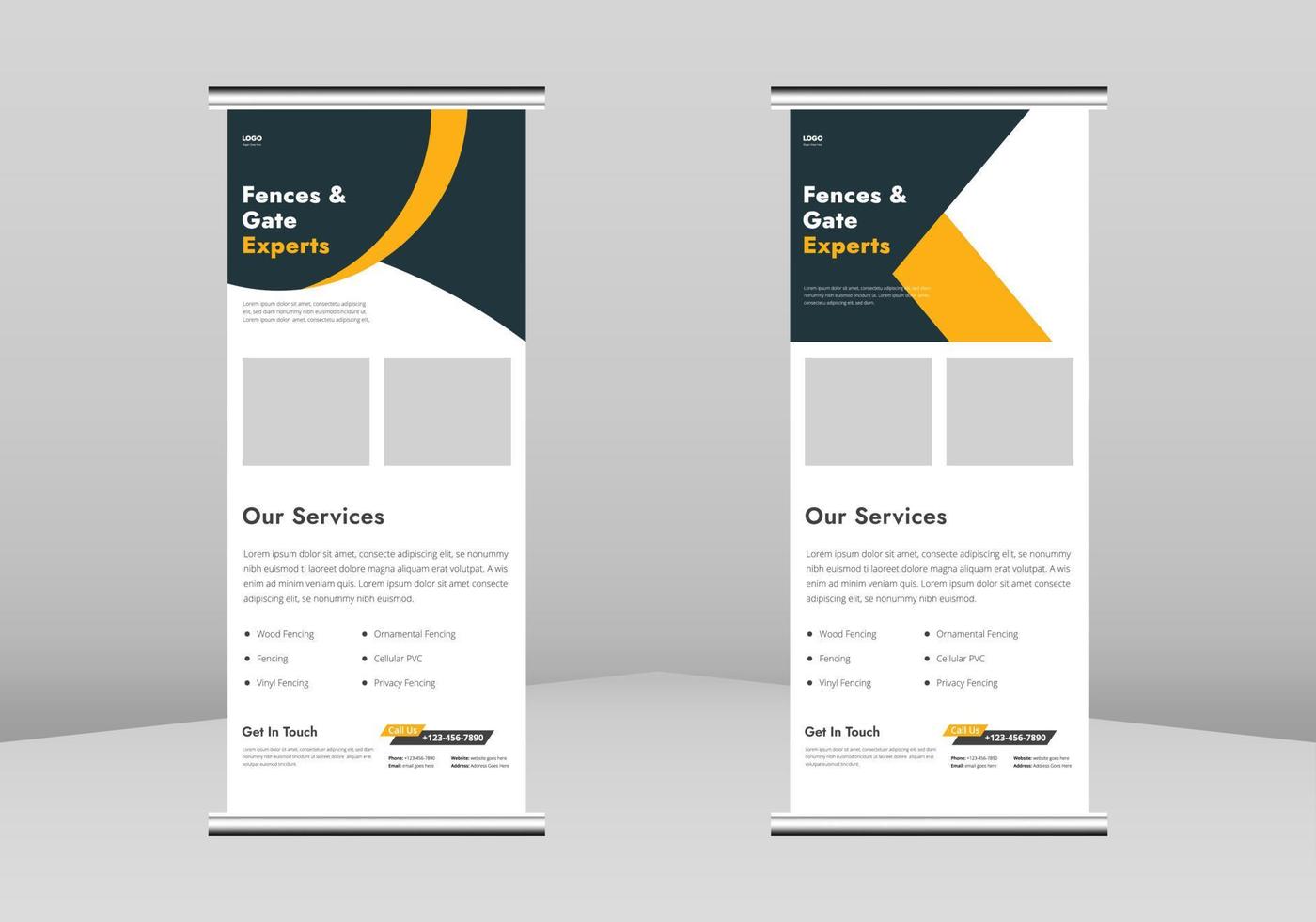 Fence service Roll up Banner Design, Fencing and gate service poster Roll up leaflet template. Fencing contractor service poster template. Fence service poster DL Flyer vector