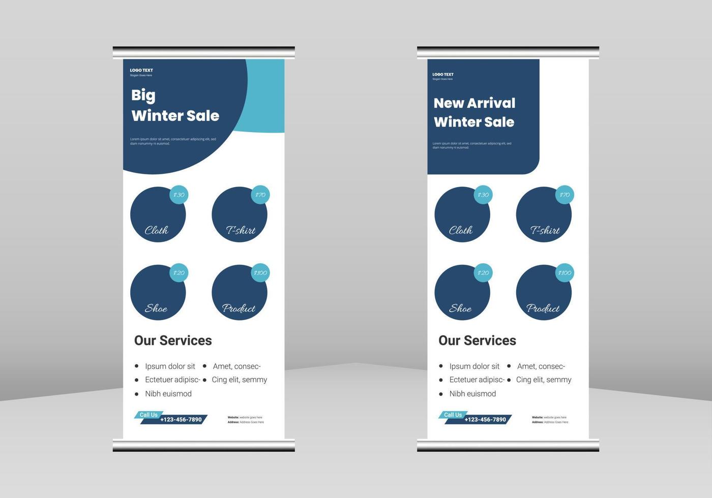 Winter Sale Roll up Banner Design, Winter Sale poster Roll up leaflet template. Winter Sale poster template. Winter Sale poster DL Flyer, Trend Business Roll Up Banner Design vector