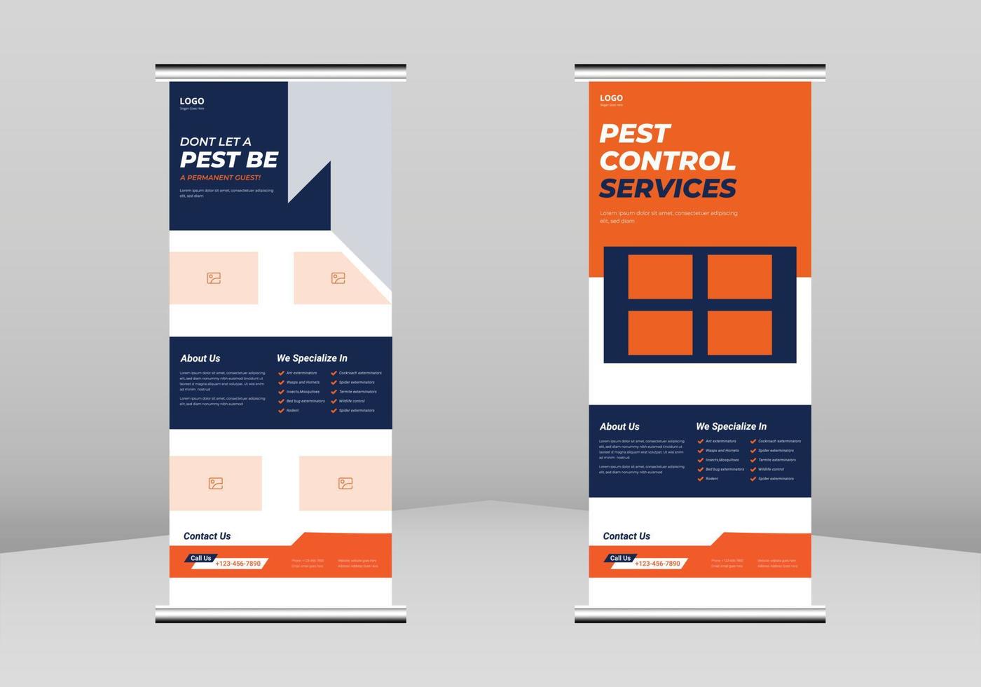 diseño de banner enrollable de control de plagas, plantilla de folleto enrollable de cartel de prevención de plagas. Plantilla de póster de expertos en control de plagas. cartel de servicio de control de plagas folleto dl, diseño de banner enrollable de negocios de tendencia vector