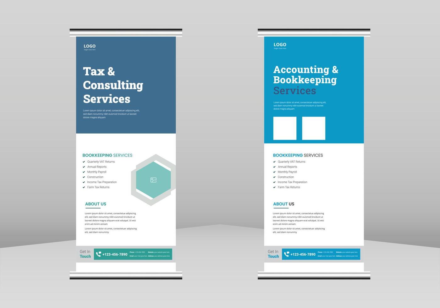 Accounting and bookkeeping service Roll up Banner Design, Tax service solution service poster Roll up leaflet template. Accounting and budget management service poster template vector