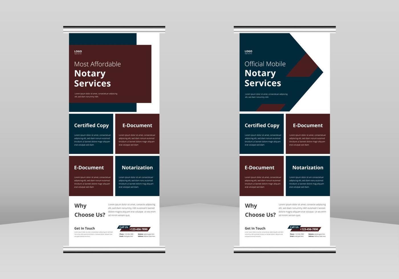 Notary service Roll up Banner Design, Lawyer notary service poster Roll up leaflet template. Legal document signing service poster template. Notary service poster DL Flyer vector