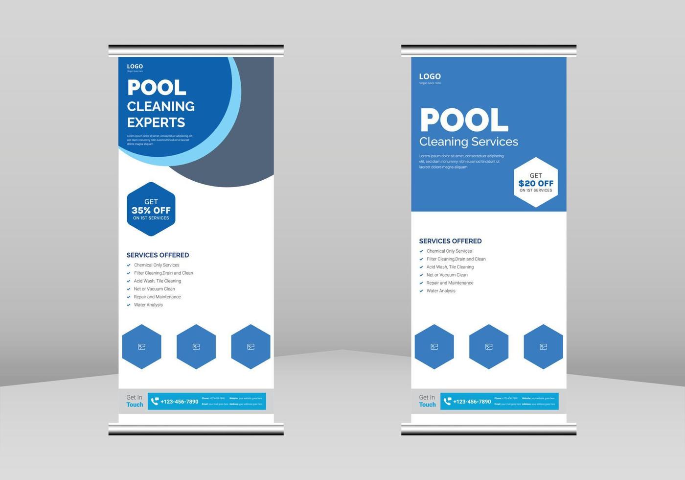 Swimming pool cleaning service flyer Roll up Banner Design, Pool maintenance service poster Roll up leaflet template. Swimming pool cleaning poster DL Flyer, Trend Business Roll Up Banner Design vector