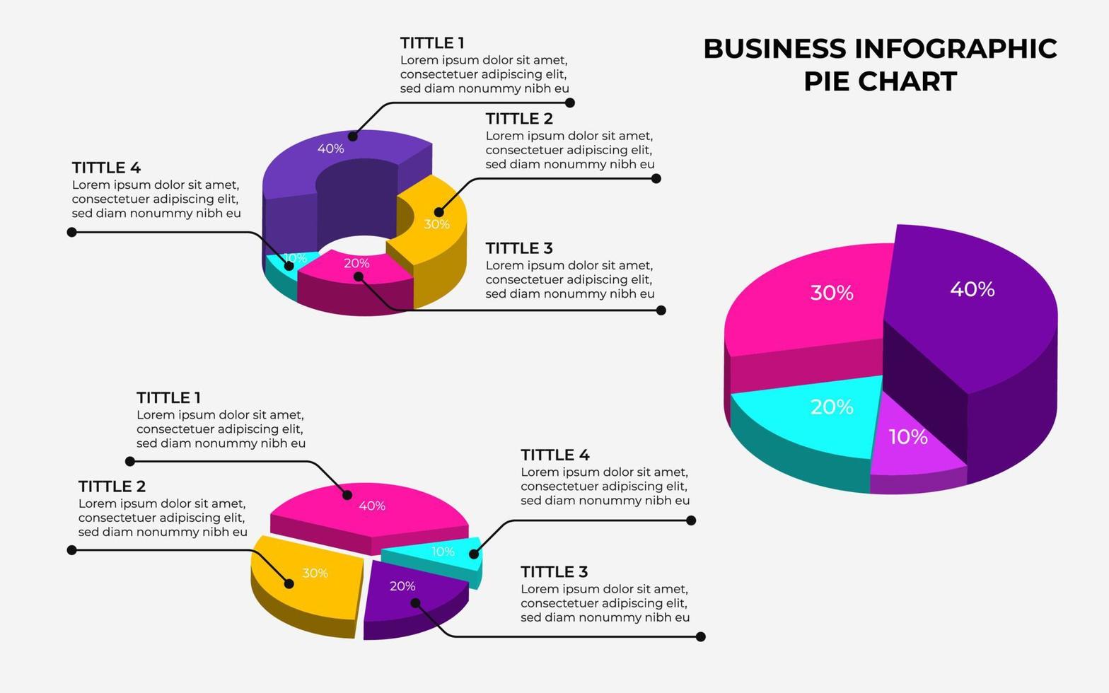 Business infographic pie chart element template. vector