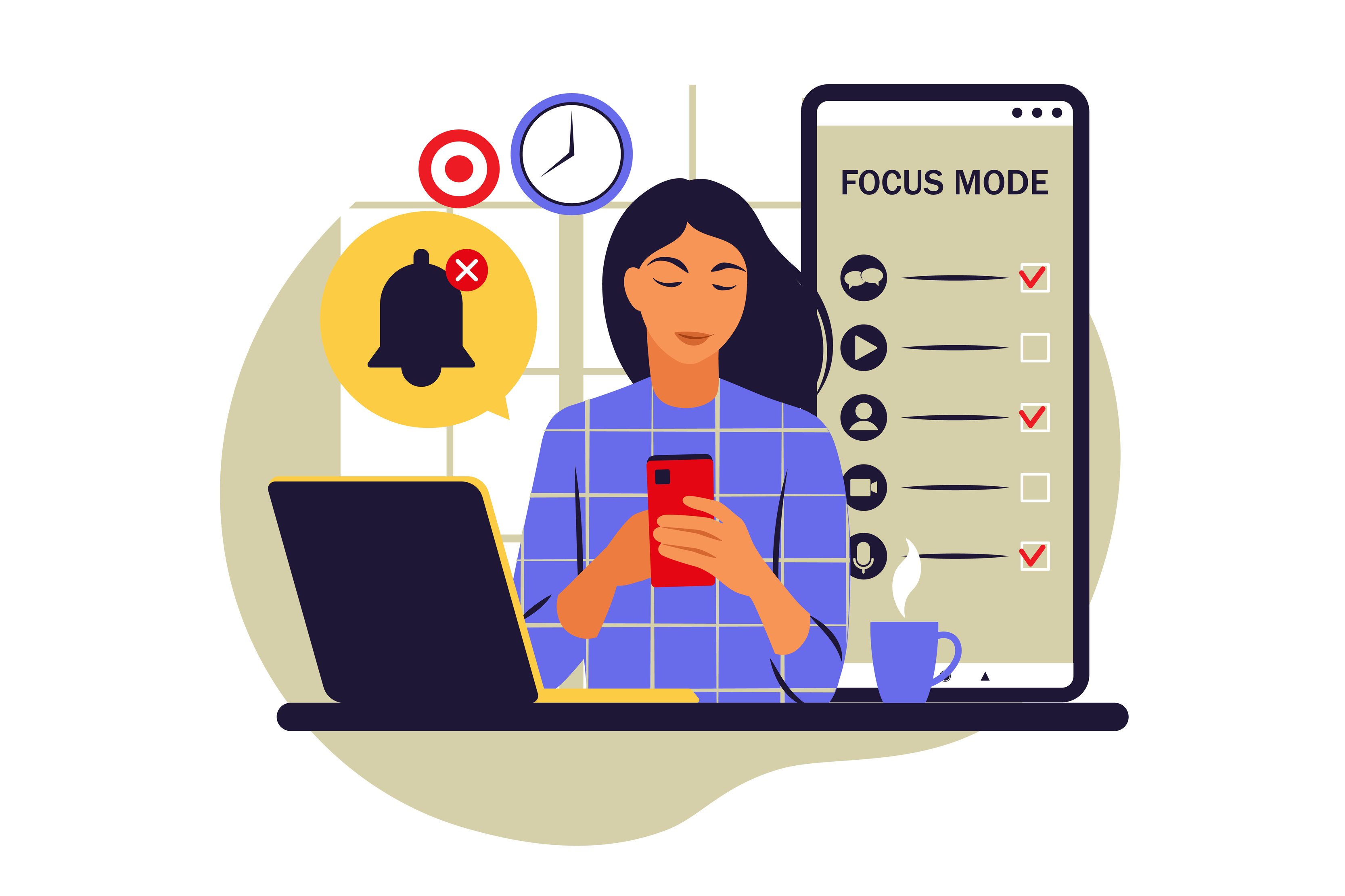 Focus of attention concept. Focus mode. Attention concentration on the  work. Vector illustration. Flat 4490858 Vector Art at Vecteezy
