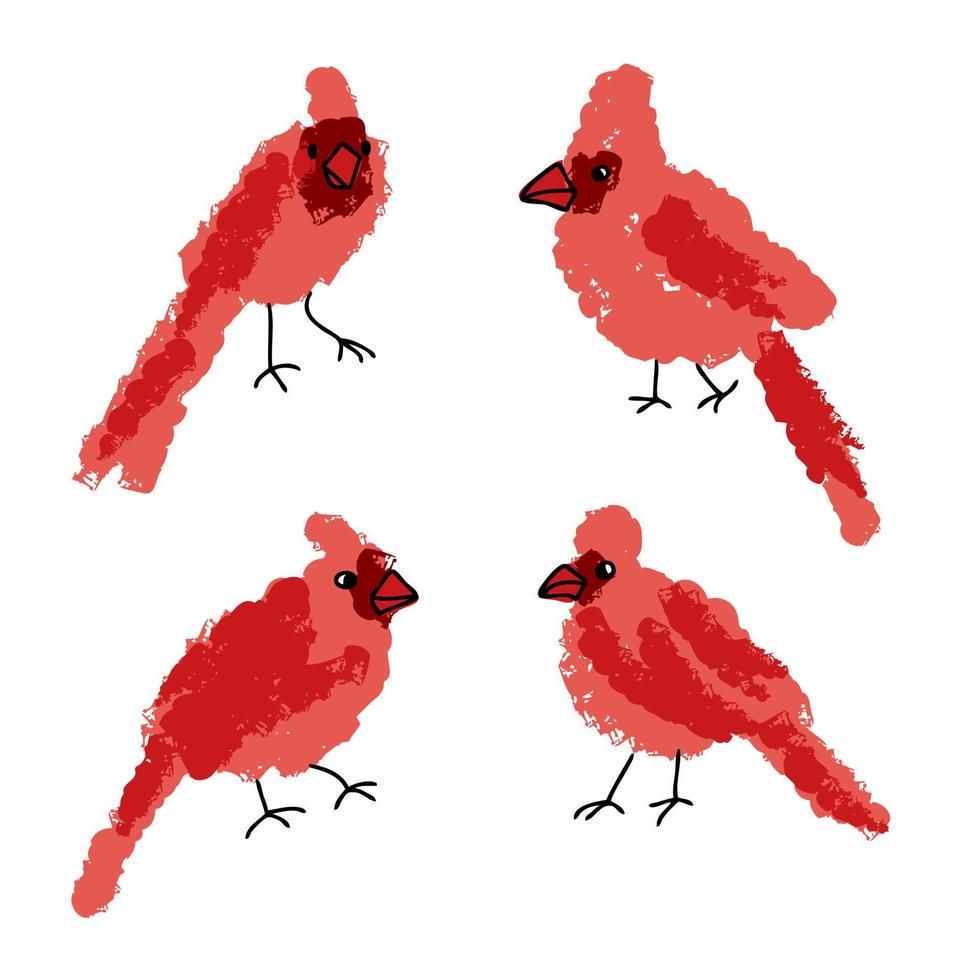 Hand drawn Northern cardinal birds collection. vector