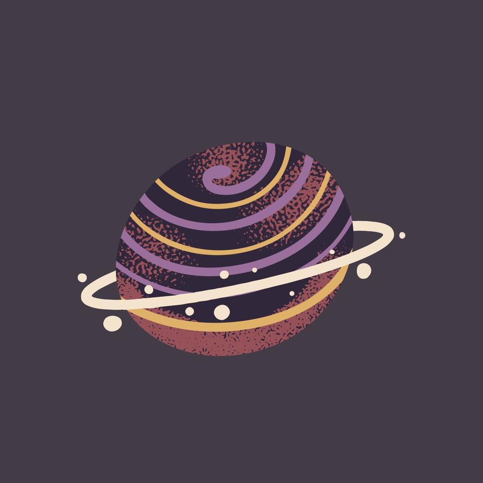 Colorful planet with asteroids in hand draw style vector