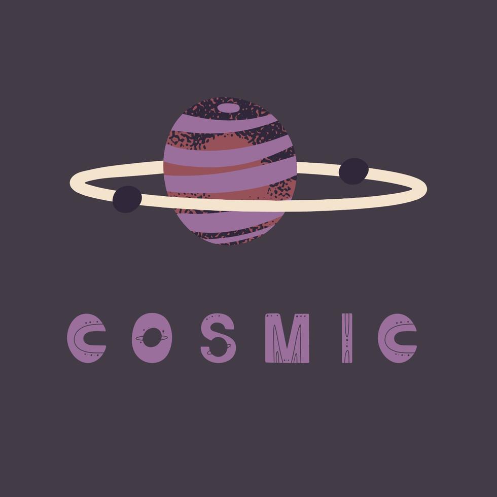 Poster with lettering space and planet. Vector illustration for posters, prints and cards
