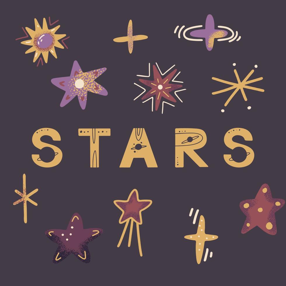 Set with space stars. Vector illustration for posters, prints and cards