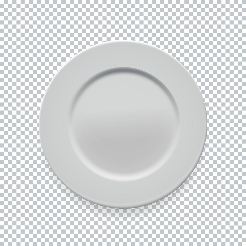 Empty white round plate on transparent background for your design. Vector Illustration