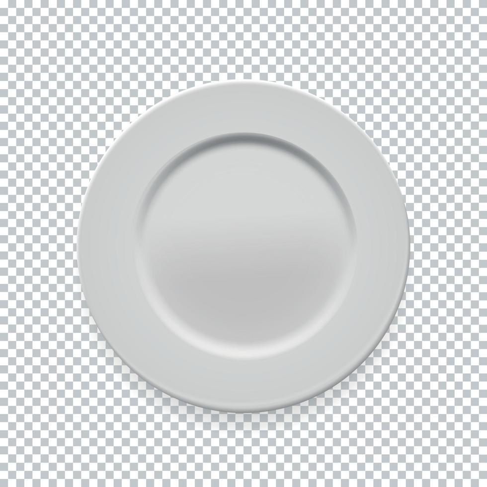 Empty white round plate on transparent background for your design. Vector Illustration