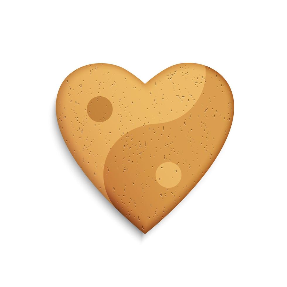 Gingerbread cookie in the shape of a heart with Yin Yang symbol vector