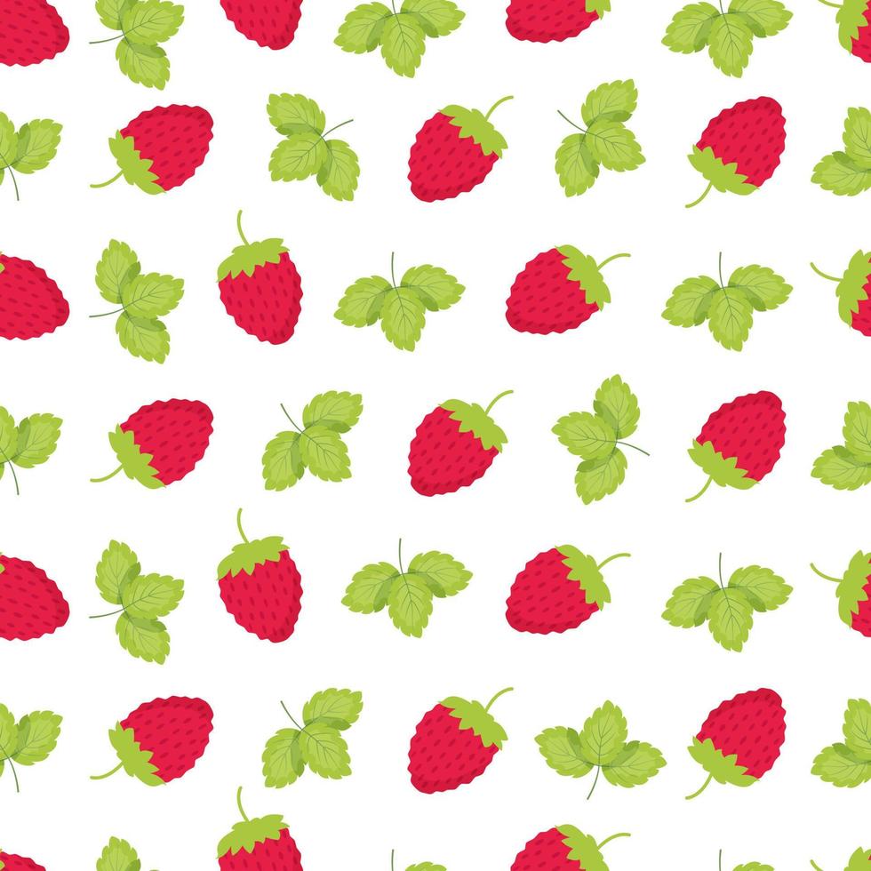patrón de colores de fresa y hojas. deliciosas fresas en las ramas. ilustración vectorial vector