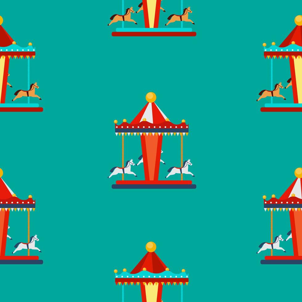 Amusement park element, Carousel with horses.  vector Illustration