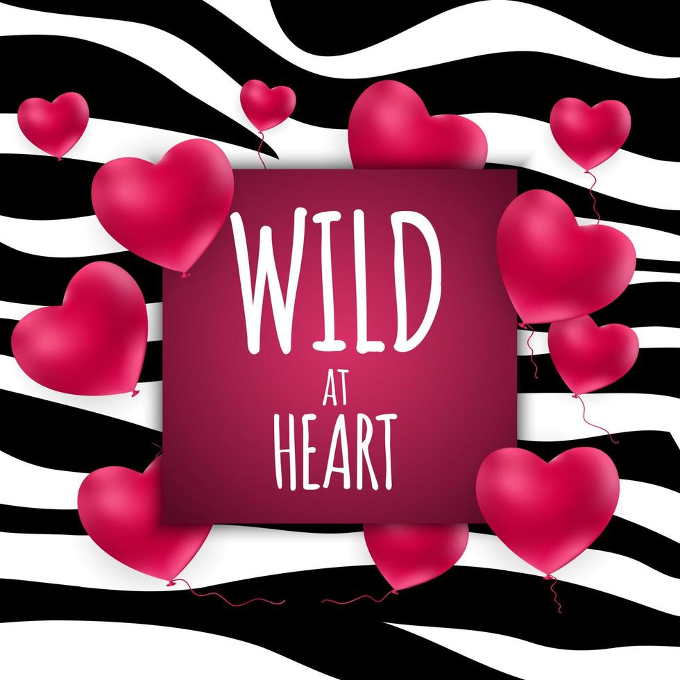 Wild at Heart Background with Zebra Skin Pattern. Vector Illustratio