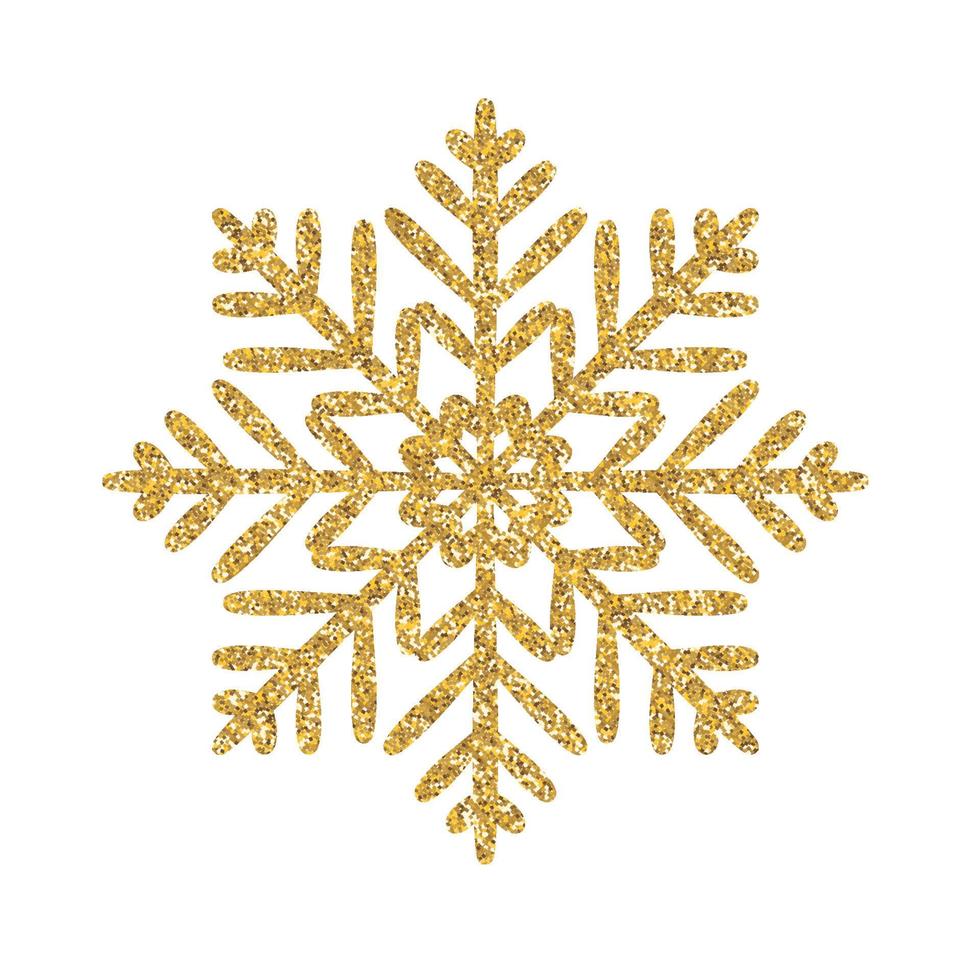 Gold glitter texture snowflake isolated on white background vector