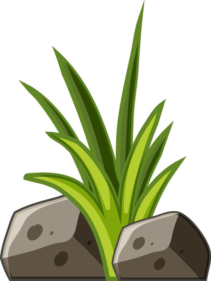 hierba verde en estilo de dibujos animados con piedra vector
