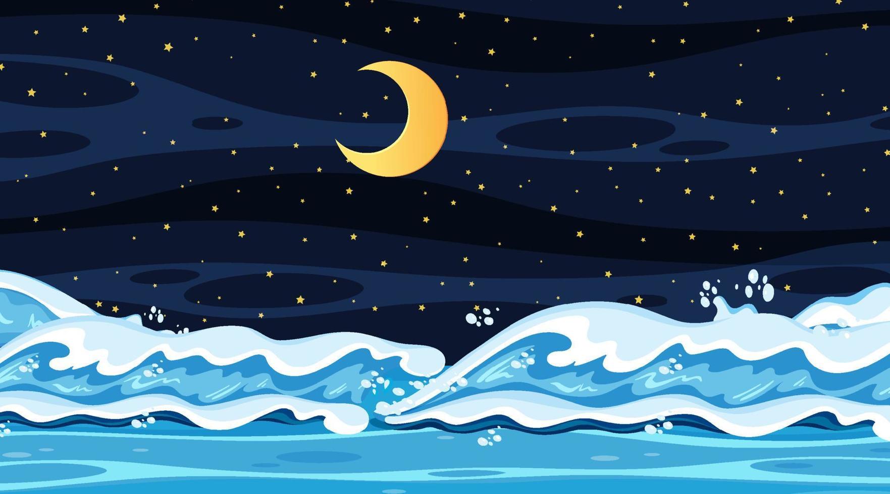 Beach landscape at night scene with ocean wave vector