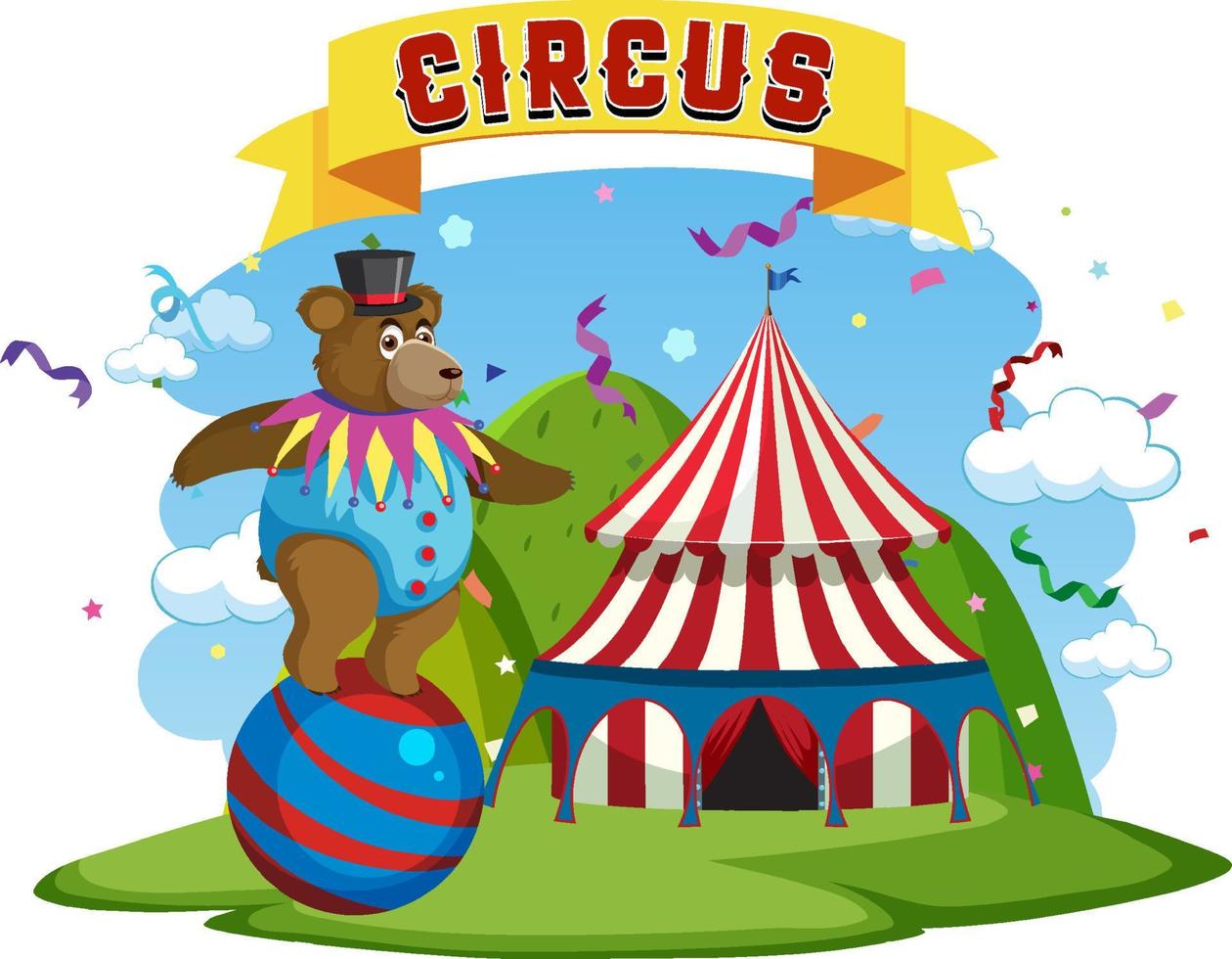 Circus bear performance balancing on ball vector