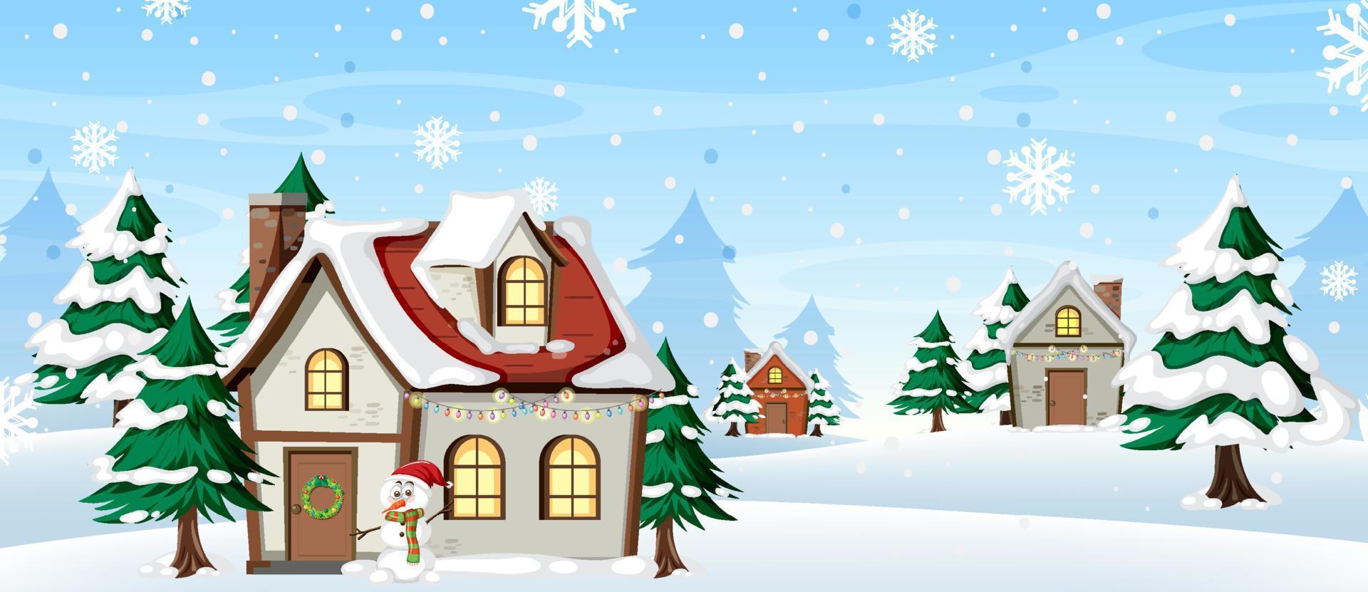 Winter background with snow covered house vector