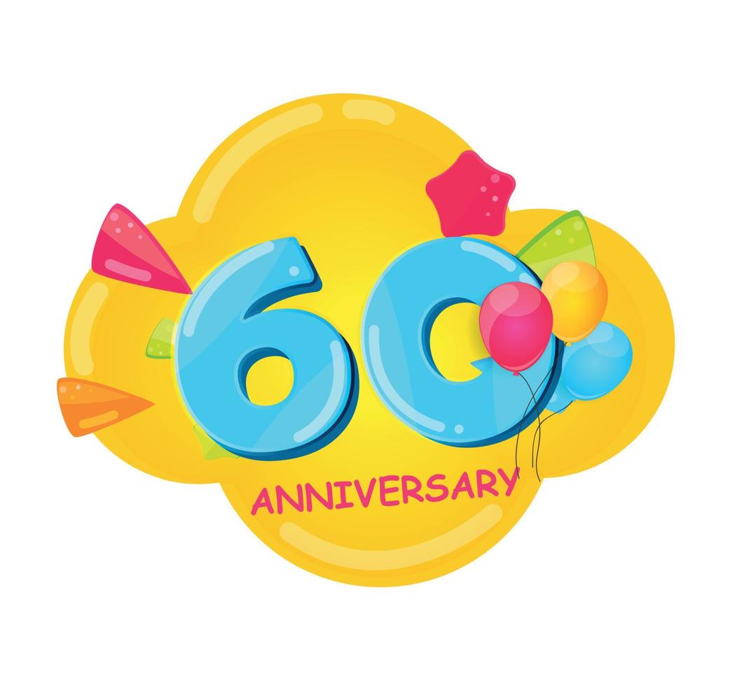 Cute Cartoon  Template Logo 60 Years Anniversary Vector Illustration