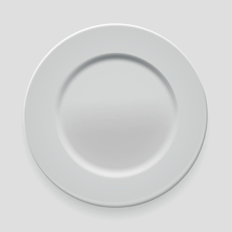 Empty white round plate on light background for your design. Vector Illustration