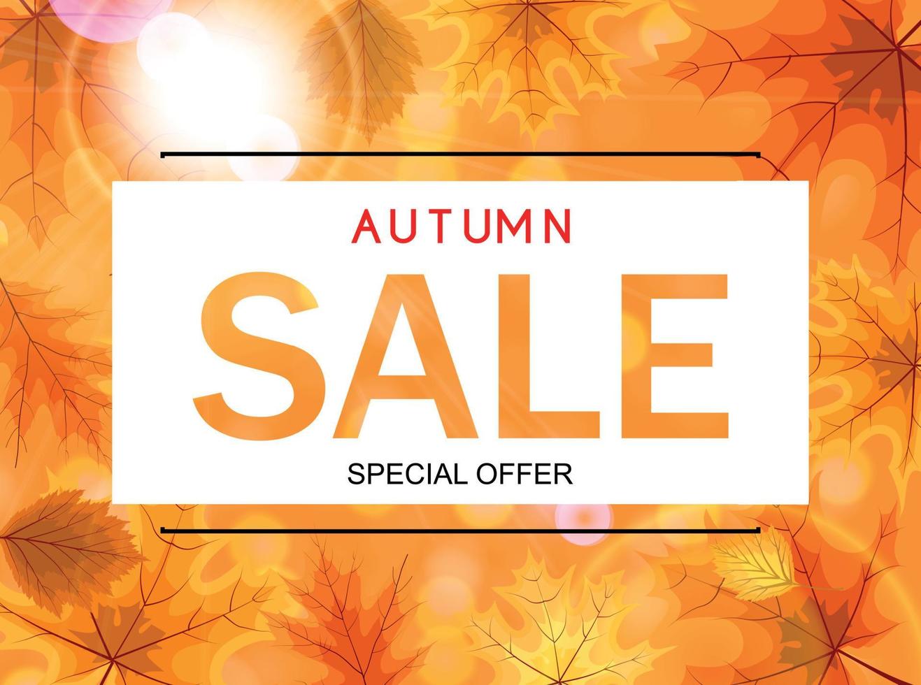 Abstract Vector Illustration Autumn Sale Background with Falling Autumn Leaves