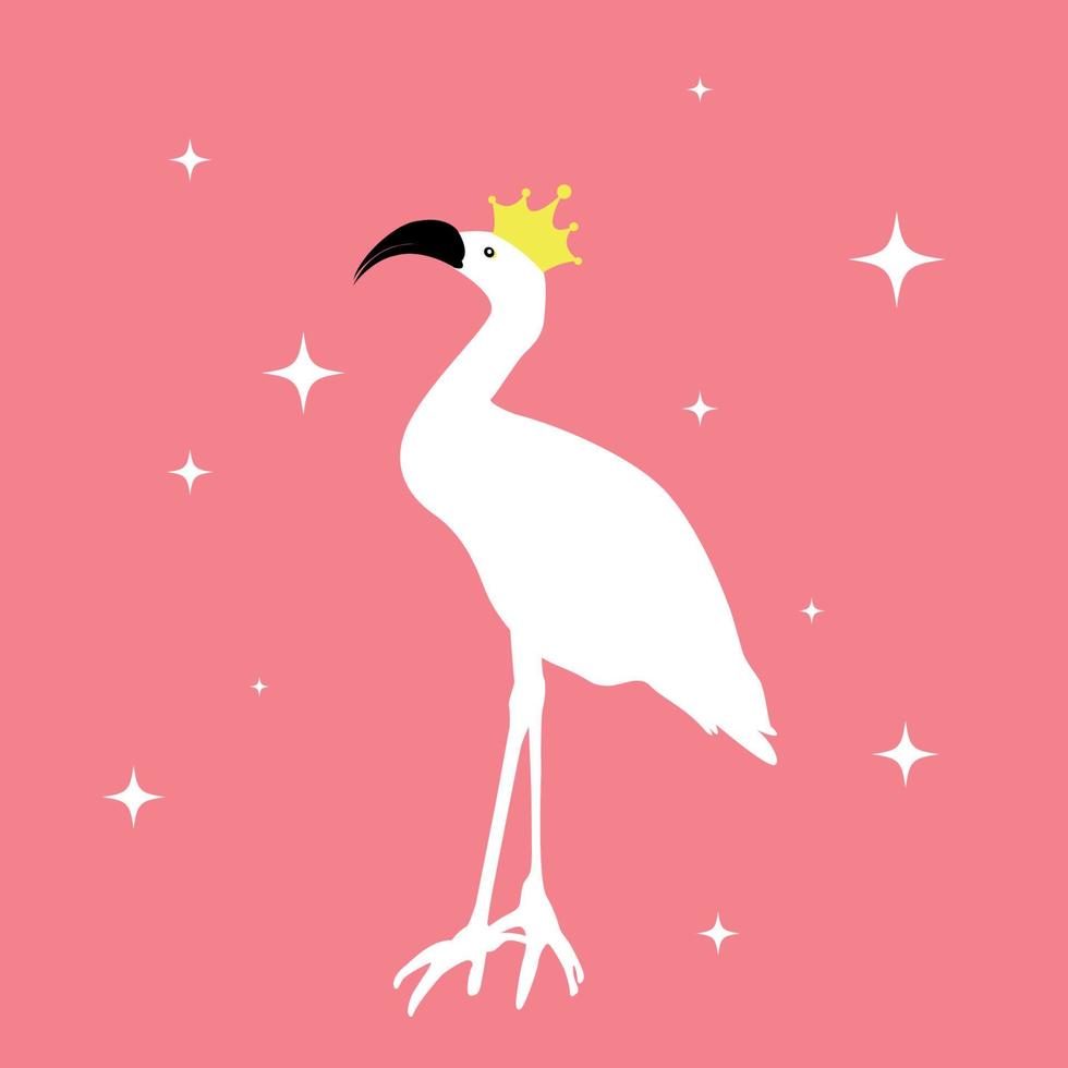 Silhouette of beautiful colored vector illustrations of flamingos in crown