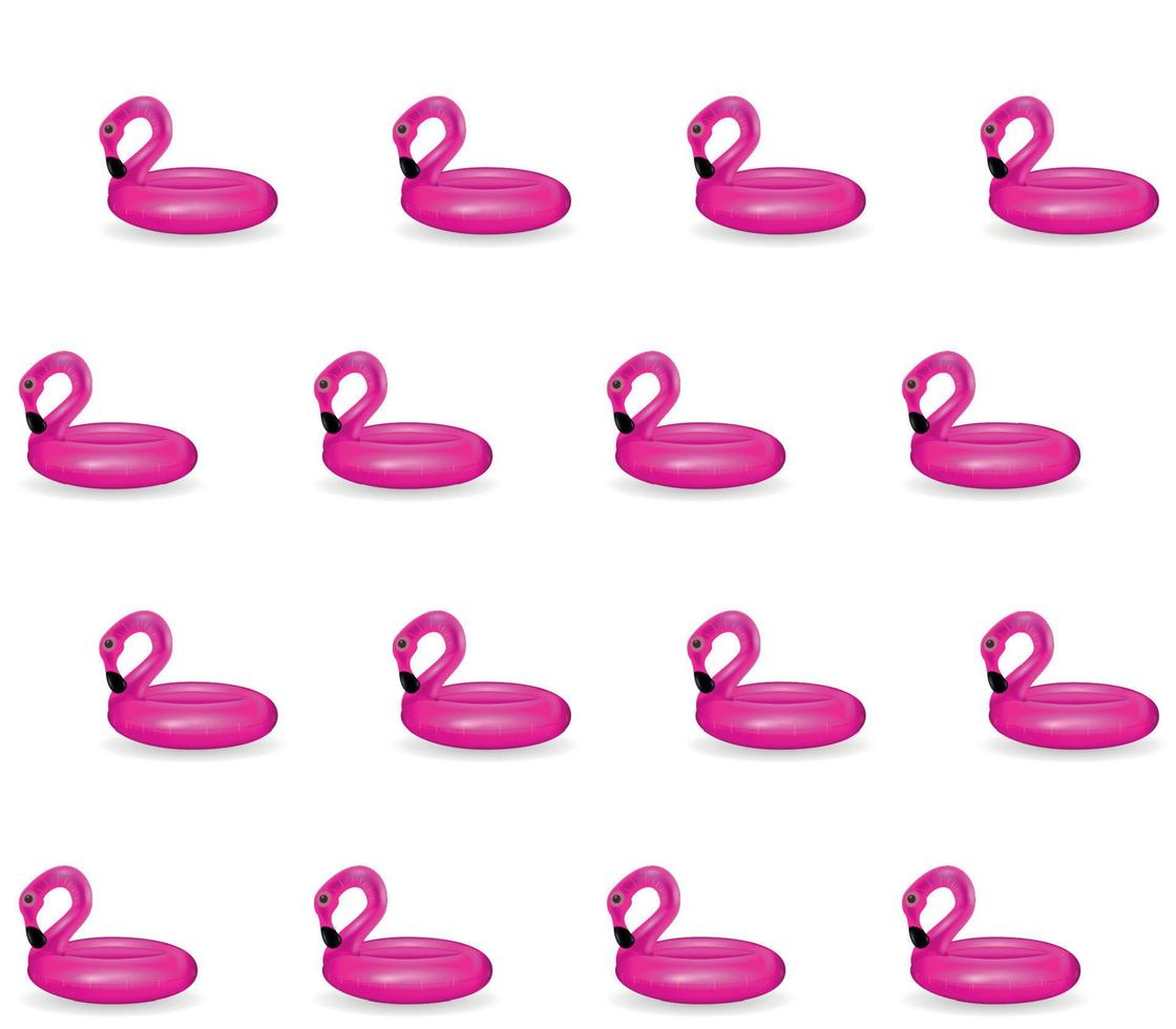 Inflatable circle for swimming and relaxing at sea pink flamingo inflatable seamless pattern on white background. Vector Illustration