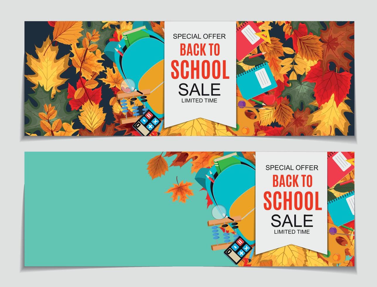 Abstract Vector Illustration Back to School Sale Background with Falling Autumn Leaves