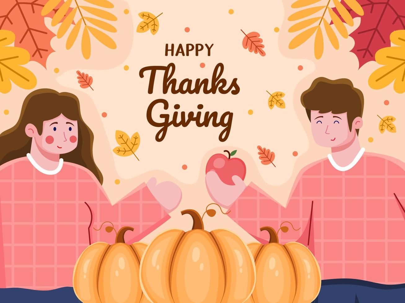 Illustration of People Celebrating Thanks Giving Day Together. Happy thanksgiving day. Give thanks. Can be used for greeting card, postcard, banner, postcard, print, web, etc. vector