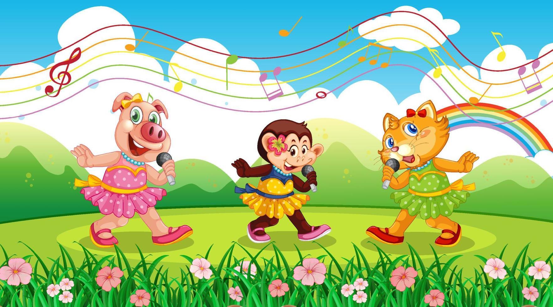 Cute animals performance singing at the park vector