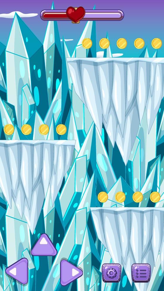 una plantilla de juego escena de cueva de hielo vector