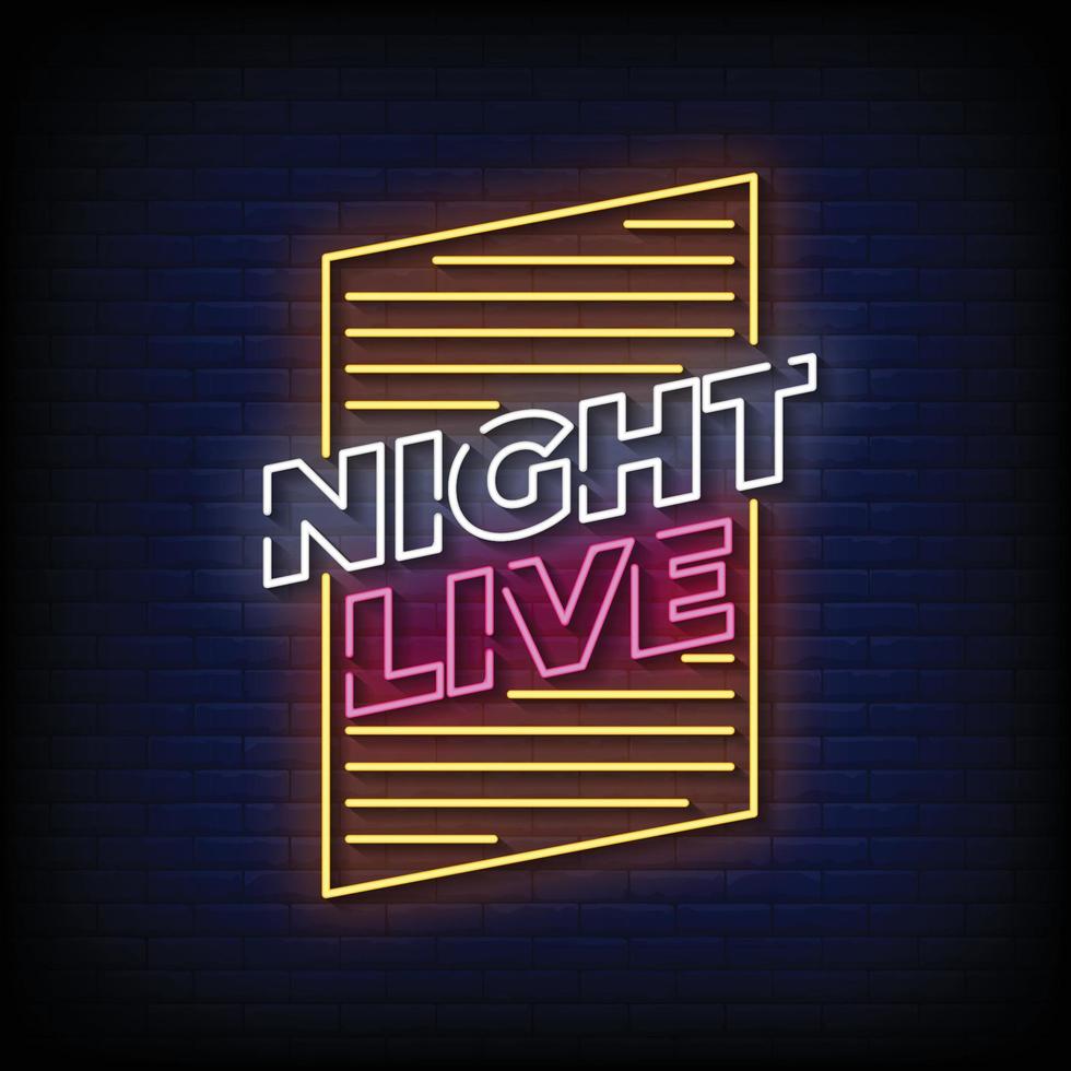 vector de texto de estilo de letreros de neón en vivo de noche