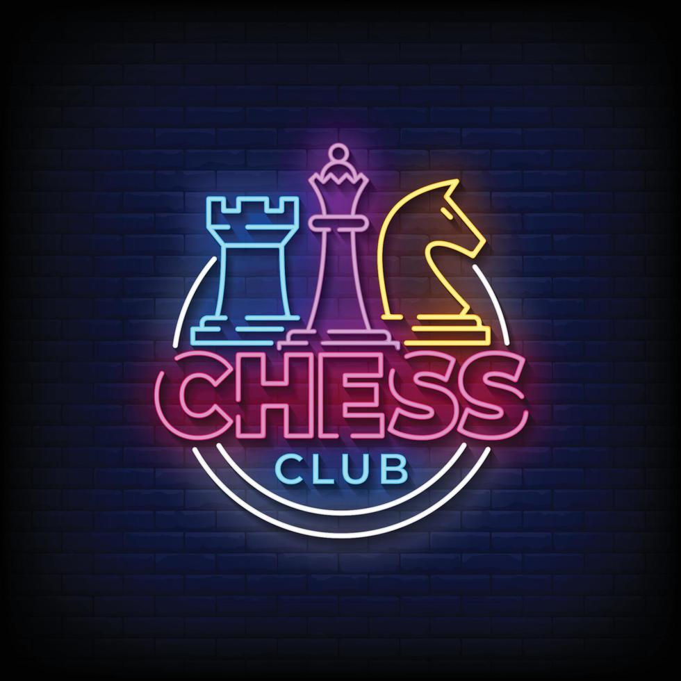 Chess Club Neon Signs Style Text Vector