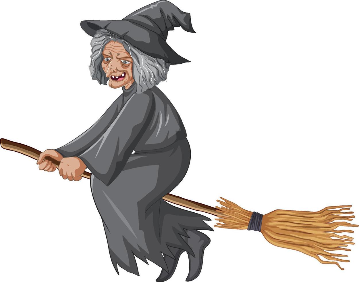 Old witch riding broomstick vector
