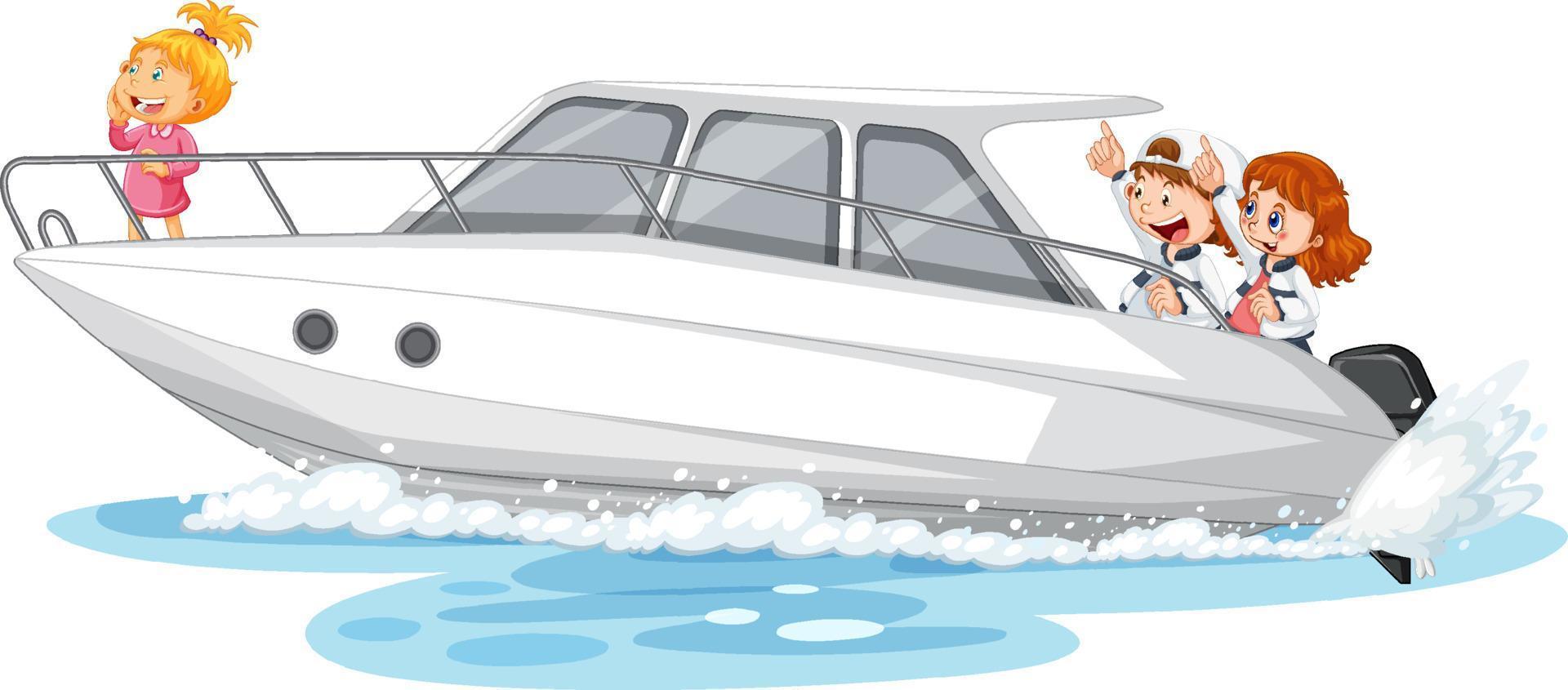 Children on a speed boat cartoon vector