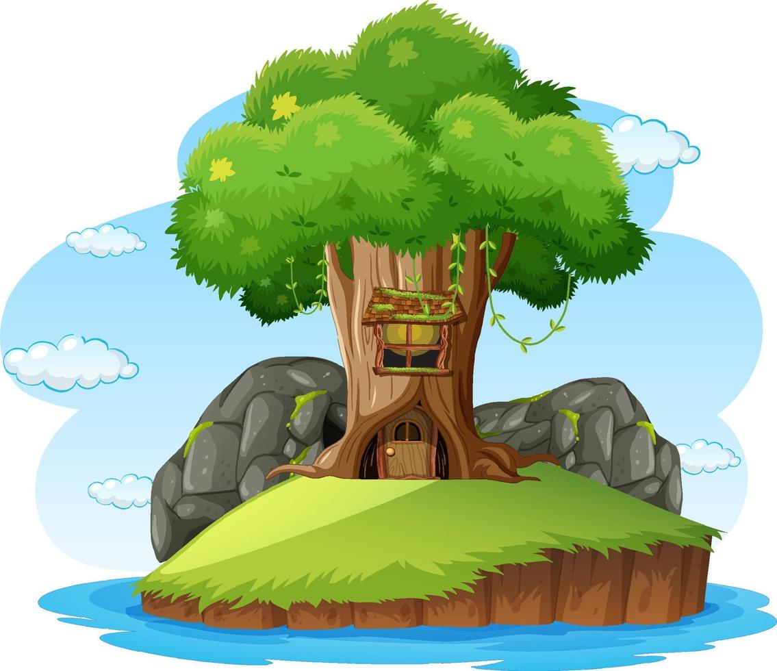 Fantasy tree house on white background vector