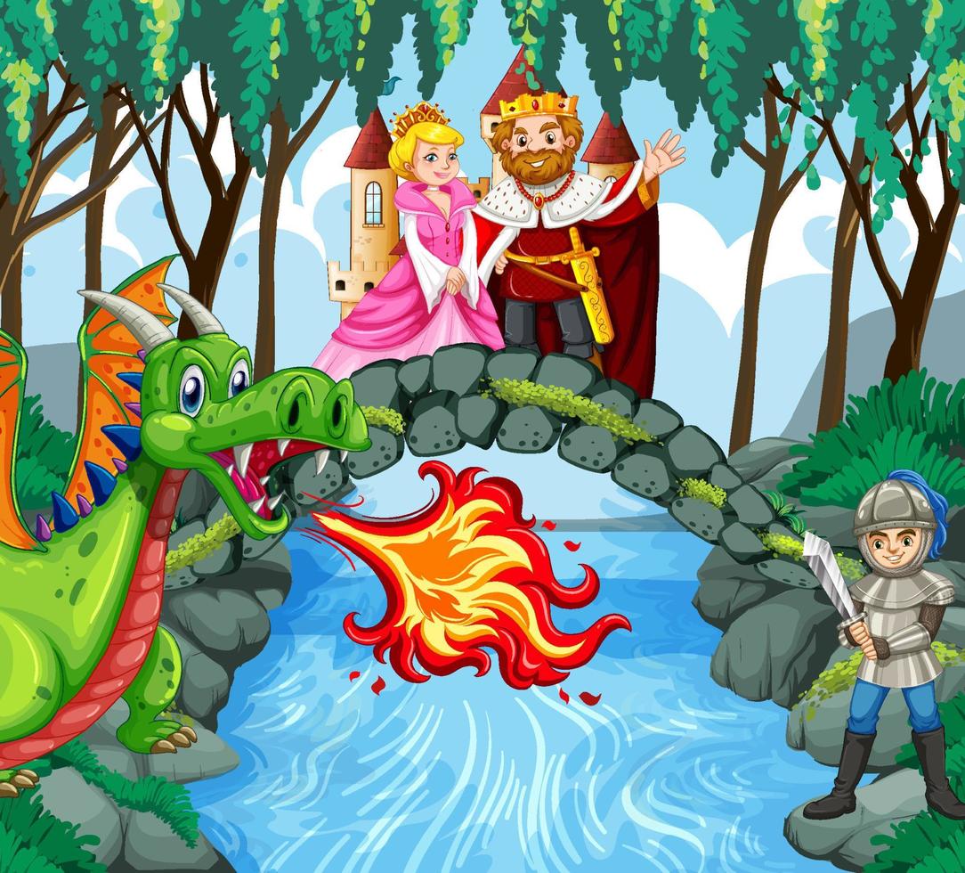 King and queen in enchanted garden background vector
