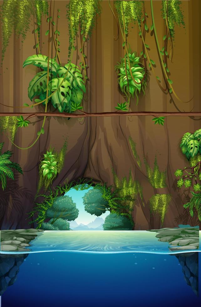 Empty nature scene with tropical plants and pond vector