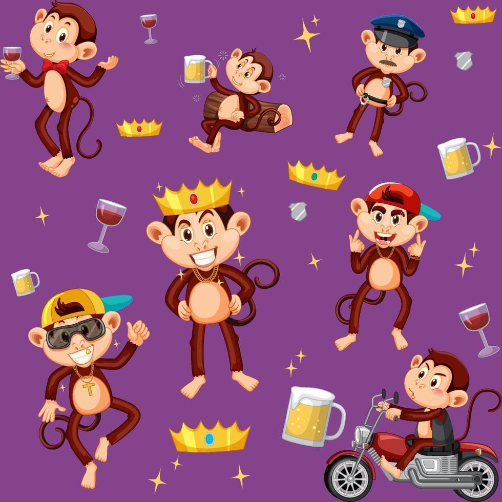 Monkey seamless pattern background vector