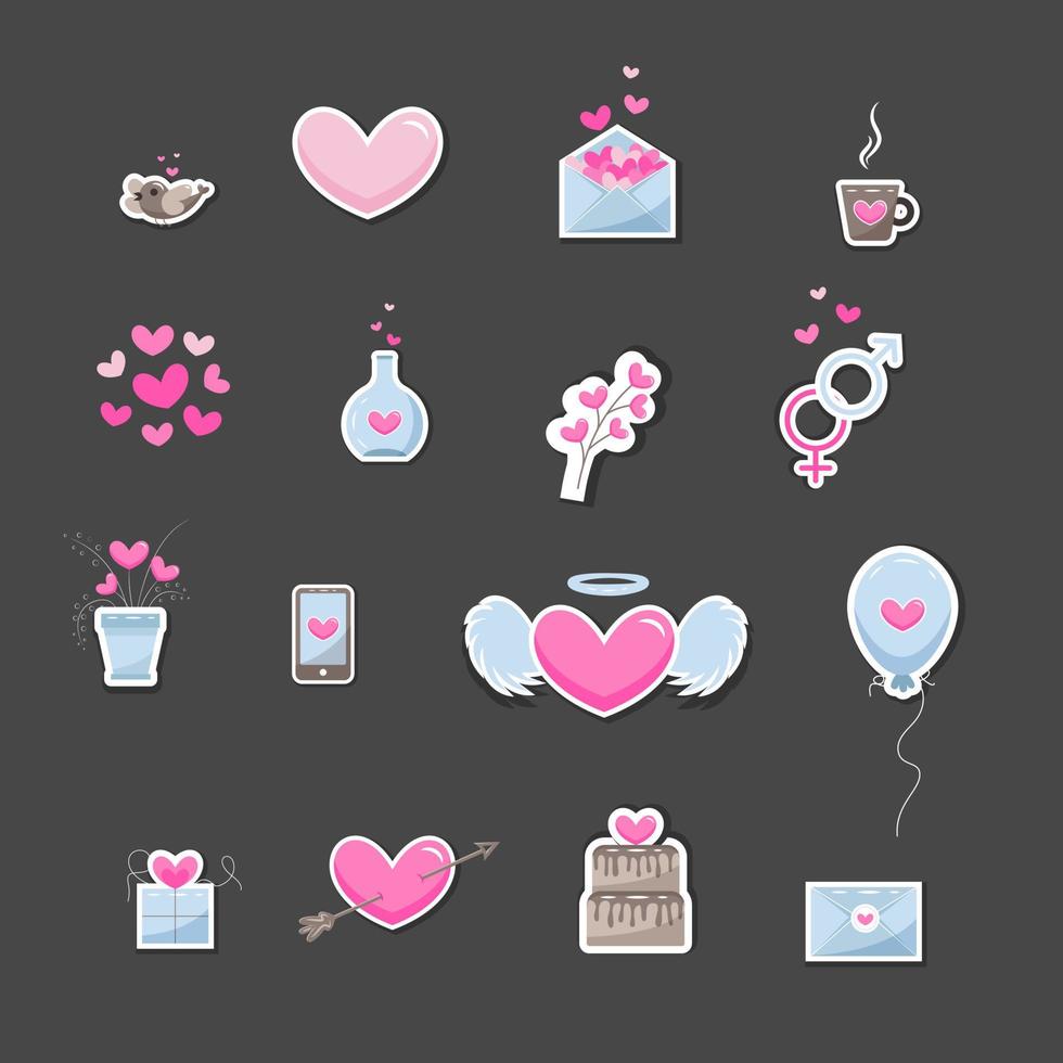 Valentine's day elements. Set of cute hand drawn icons about love ...