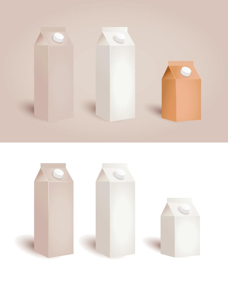 Bolsas de papel aisladas con tapa para jugo de bebida de leche vector