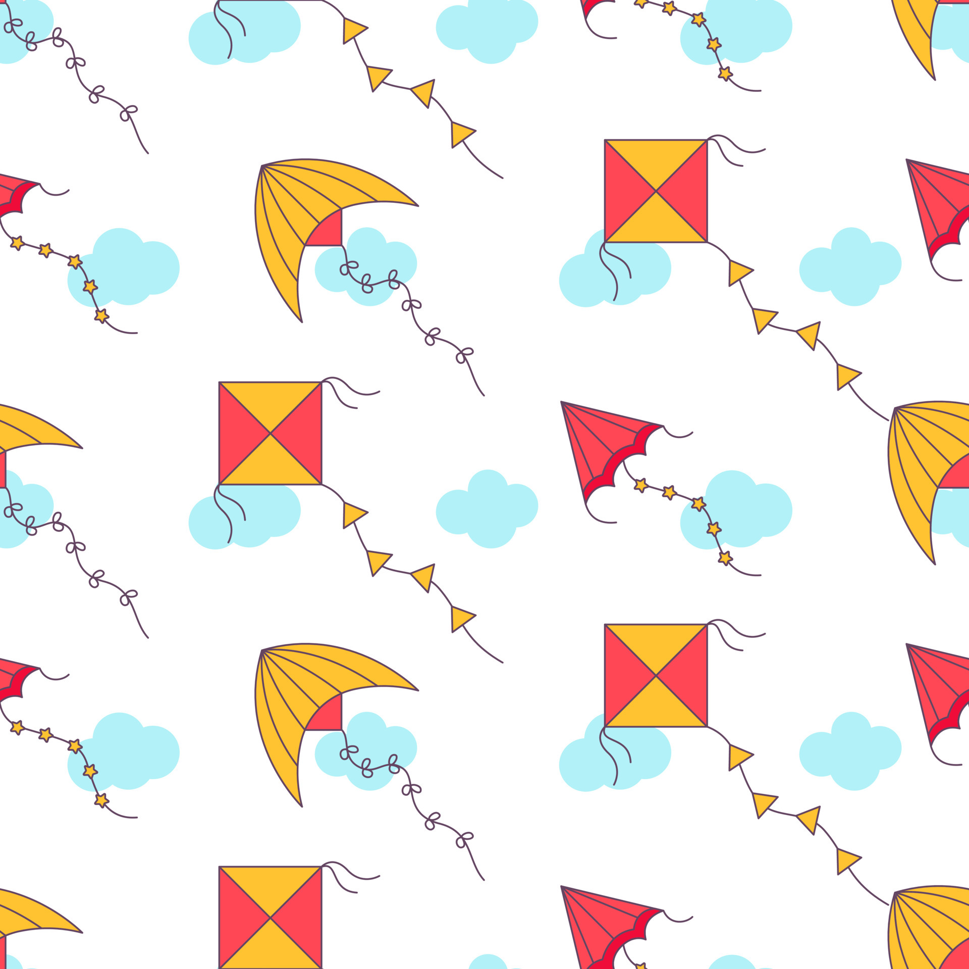 kite pattern. Kites seamless pattern. Flying kites background. Retro