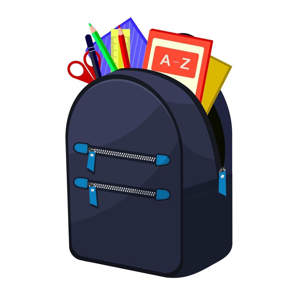 mochila escolar de colores. educación, equipaje de mano, mochila. Mochila escolar para niños con equipo educativo. ilustración vectorial vector