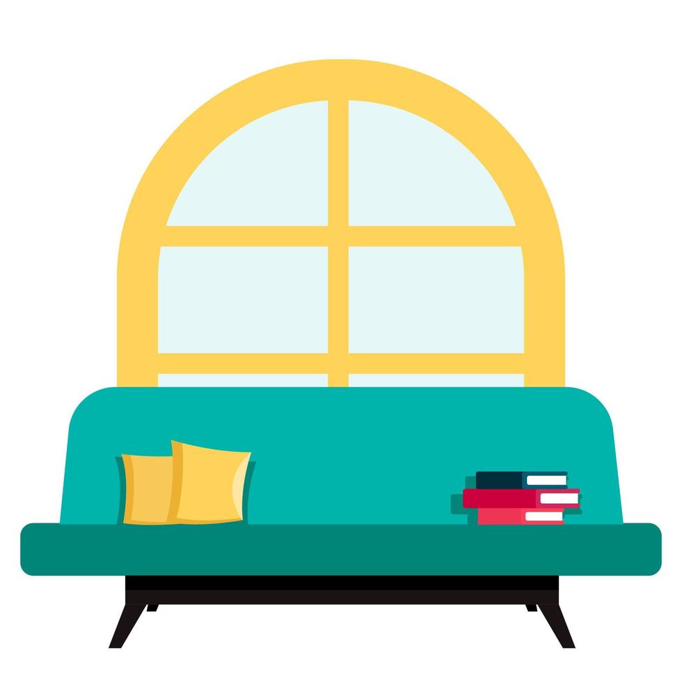 free-form interior template against the background of a picture and sofa with books and pillows. Work form home concept vector