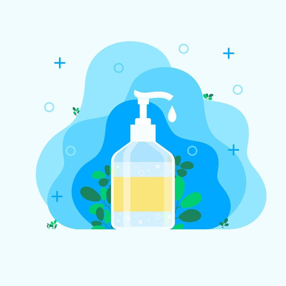 desinfectante de manos, desinfectante, jabón de manos, tratamiento de bacterias y gérmenes para manos, botella isotérmica con desengrasante de manos. ilustración vectorial vector