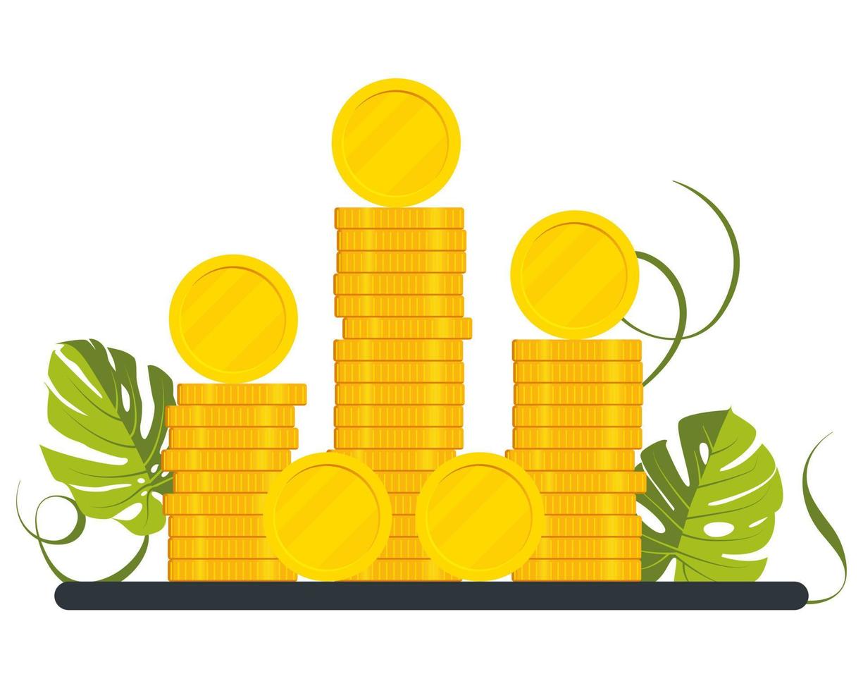 a large pile of gold coins, money. Stacks, columns, coins. Money multiplication concept, wealth, vector illustration, modern money image design Vector illustration